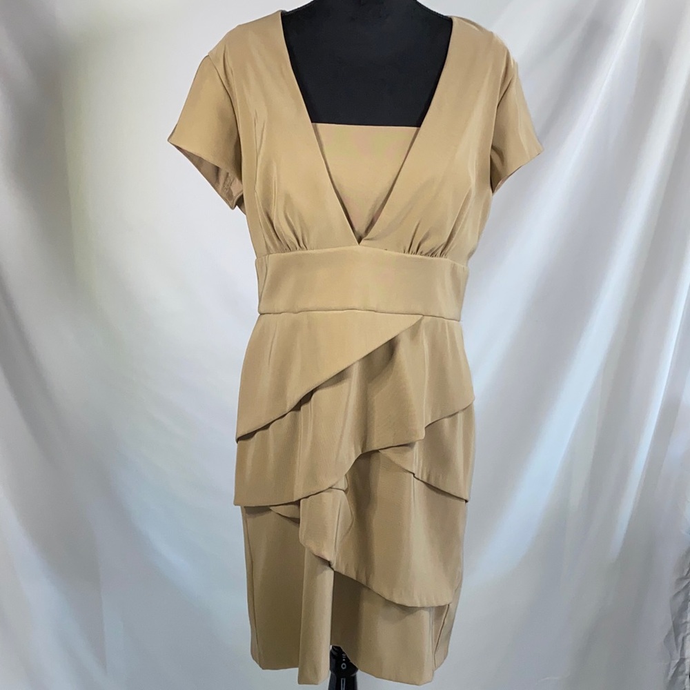 Connected Apparel Vintage Tan Layered Tiered Midi Dress Sz 14 Flawed
